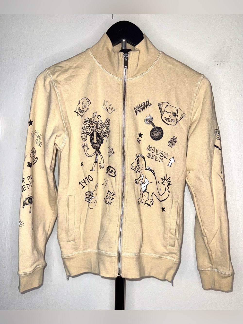 Rockstar Original Kids Beige Doodle Graphic Track Jacket, size 12